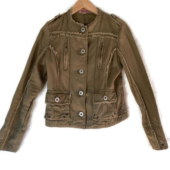 Beiza Distressed Army jacket 100% Cotton Womens Size M - Picture 1 of 4